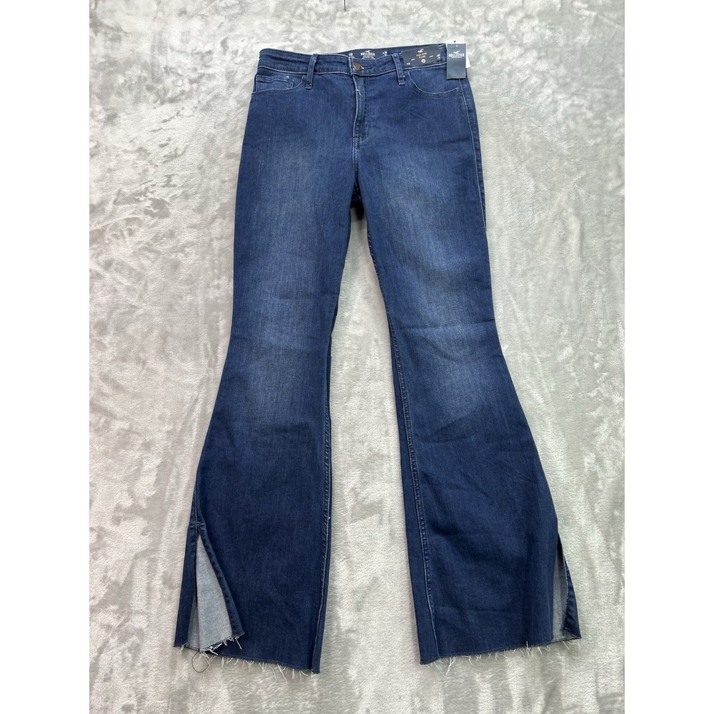 Hollister High Rise Flare Women 11R Soft Stretch Jeans Dark Blue Bellbottom Boho